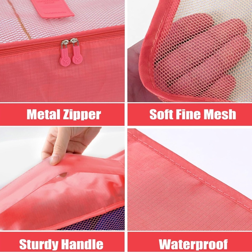 6pc Travel Organizer Pouch Set - Watermelon Pink - Picture 4 of 4